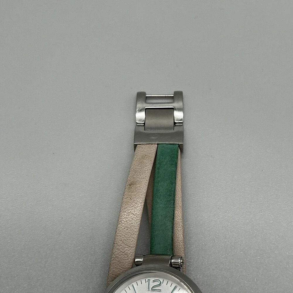 Fossil Georgia ES3224 Women Watch 32mm Silver Dial Green Tan Leather New Battery